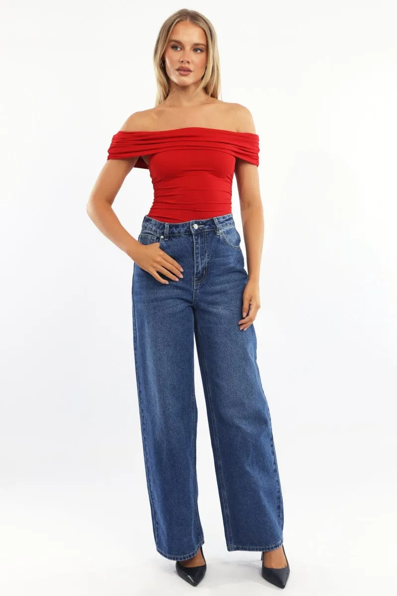 Red Off Shoulder Bodysuit Supersoft sold by Ally Fashion product image thumbnail 2