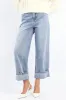 Denim Straight Jeans Fold Up sold by Ally Fashion