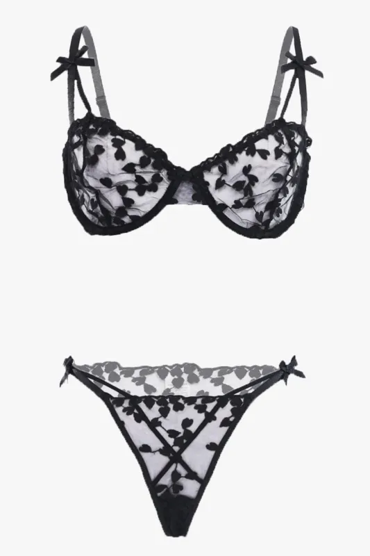 Black Heart Embroidery Lingerie Set sold by Ally Fashion