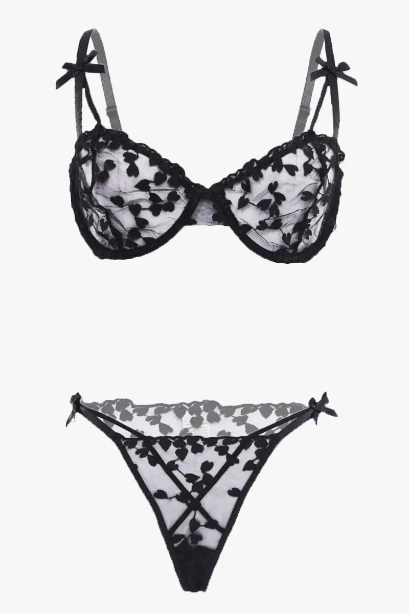 Black Heart Embroidery Lingerie Set sold by Ally Fashion