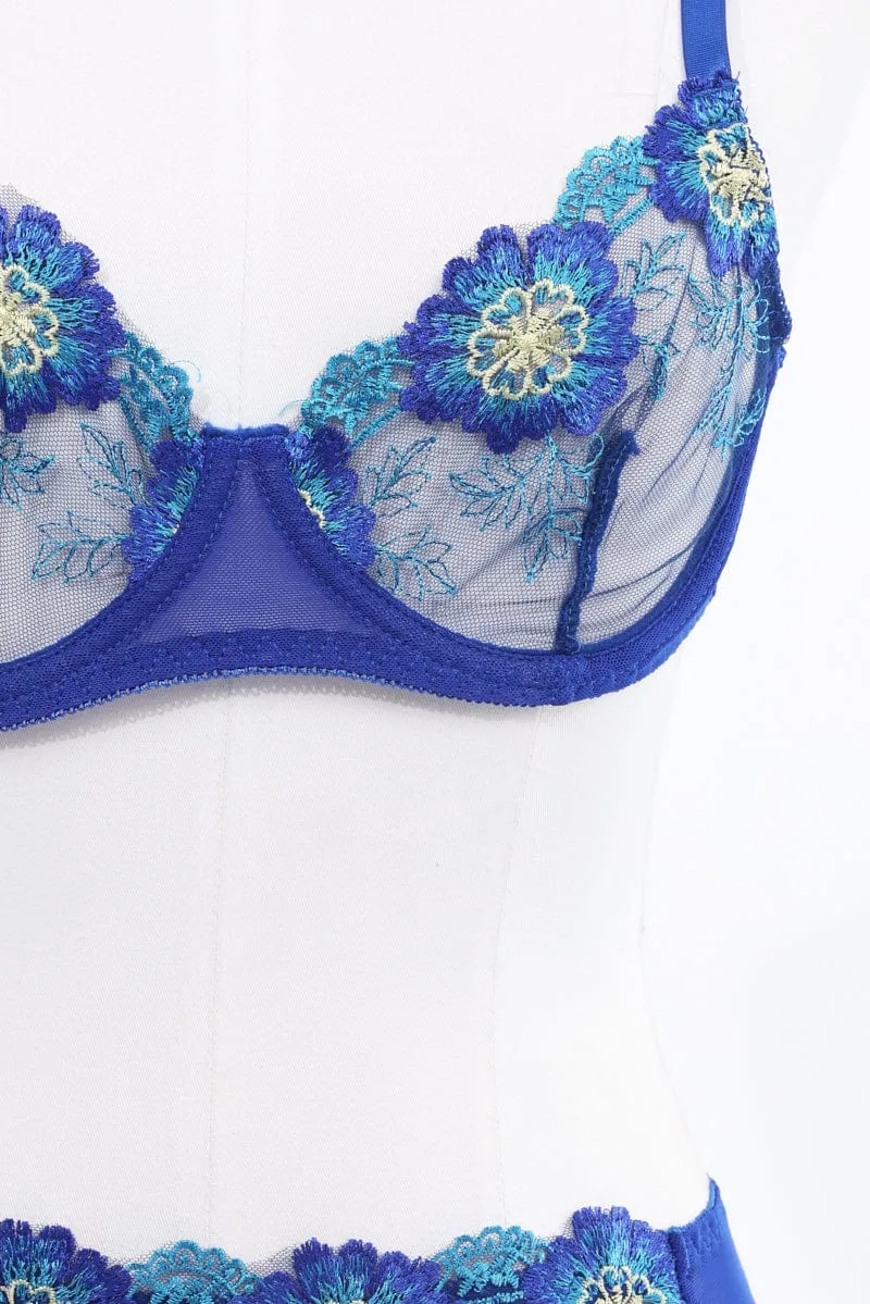 Blue Floral Embroidery Lingerie Set sold by Ally Fashion product image thumbnail 3