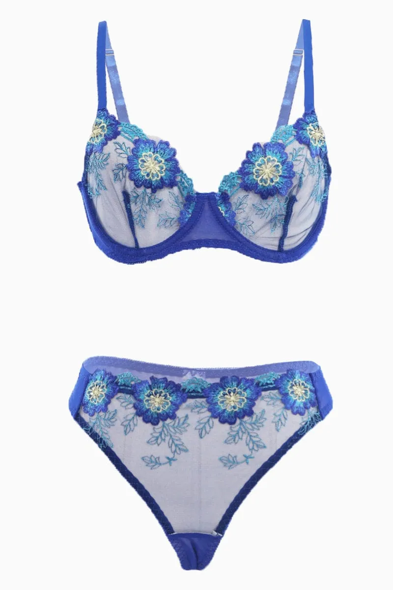 Blue Floral Embroidery Lingerie Set sold by Ally Fashion