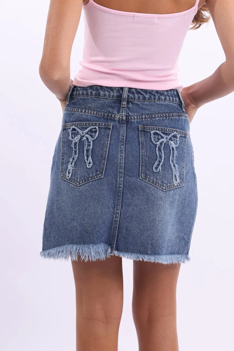 Denim Mini Skirt Mid Rise Relaxed Fit Bow Pocket Detail sold by Ally Fashion product image thumbnail 4