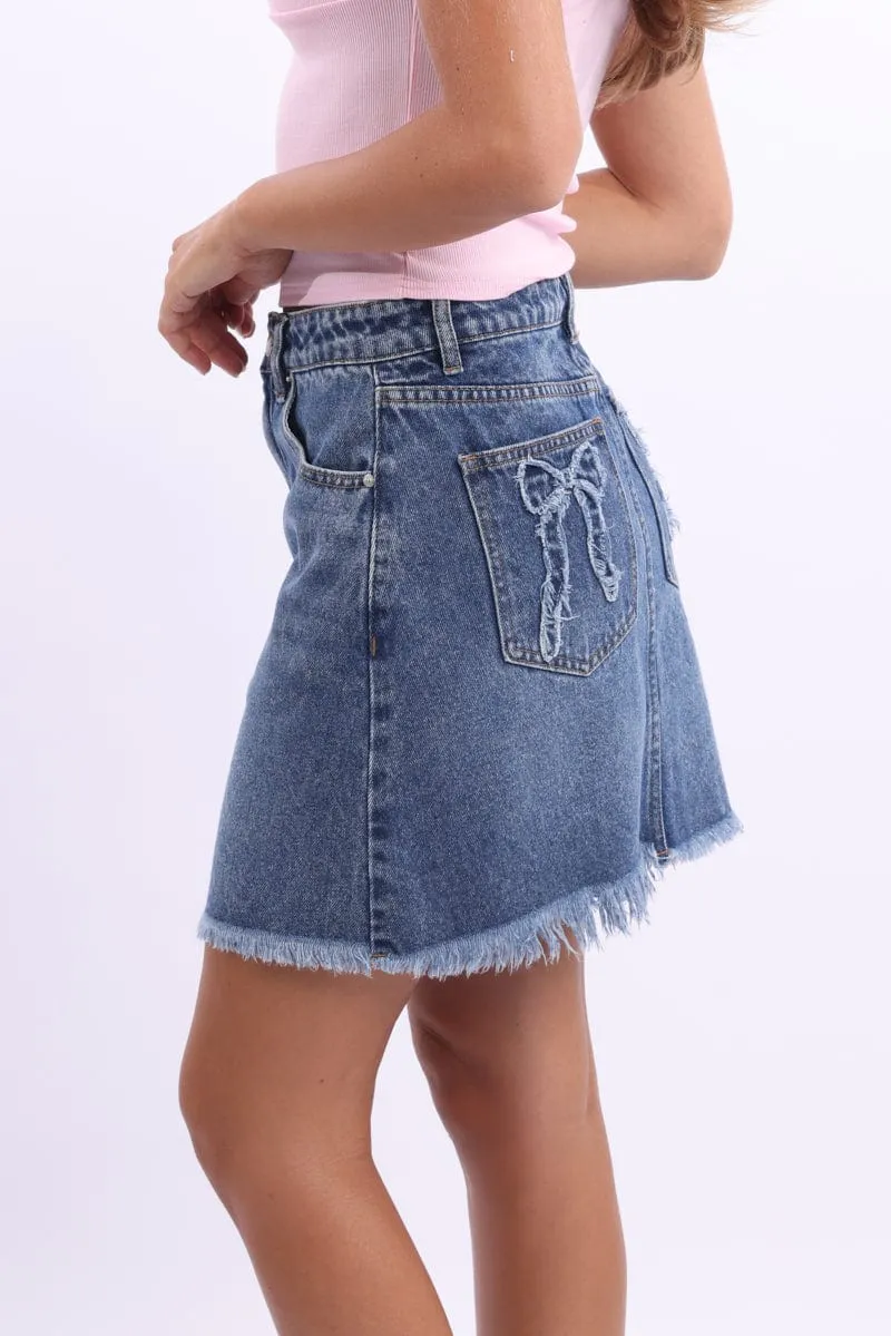 Denim Mini Skirt Mid Rise Relaxed Fit Bow Pocket Detail sold by Ally Fashion product image thumbnail 3