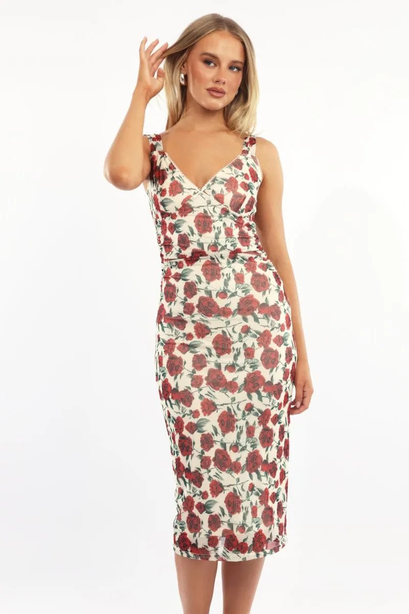 Beige Floral Bodycon Dress Mesh sold by Ally Fashion product image thumbnail 2