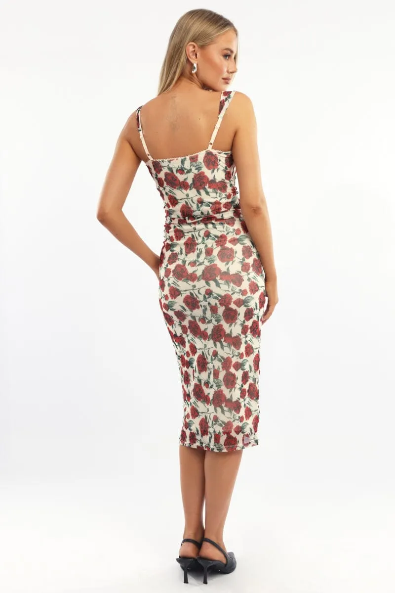 Beige Floral Bodycon Dress Mesh sold by Ally Fashion product image thumbnail 4