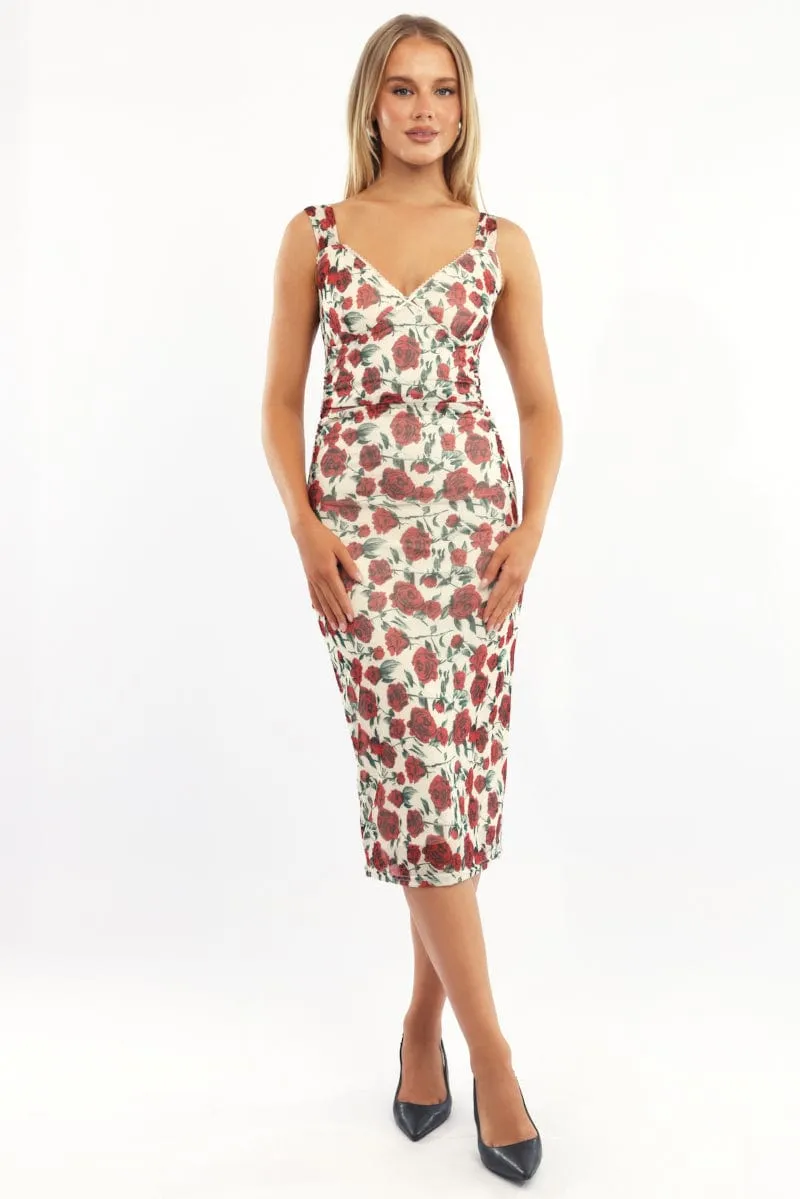 Beige Floral Bodycon Dress Mesh sold by Ally Fashion