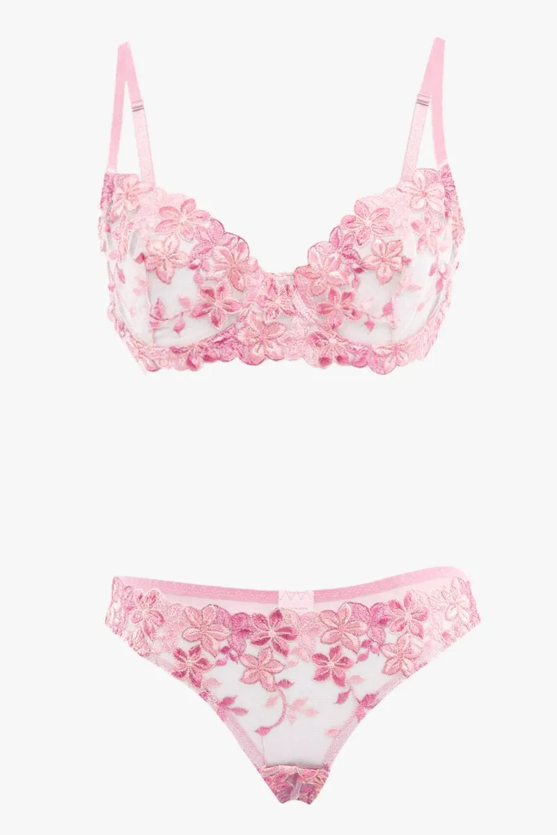 Pink Floral Embroidery Lingerie Set sold by Ally Fashion