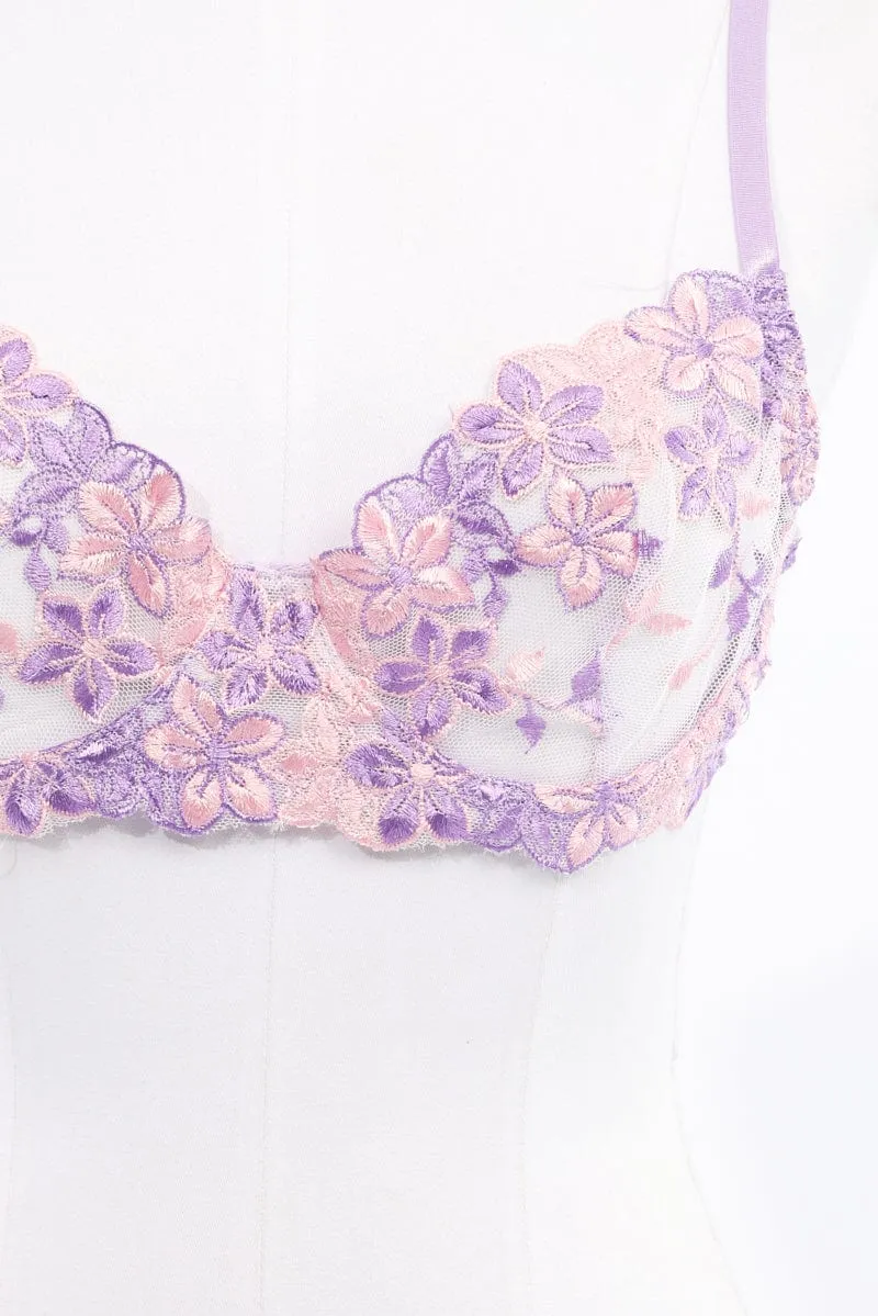 Purple Floral Embroidery Lingerie Set sold by Ally Fashion product image thumbnail 3