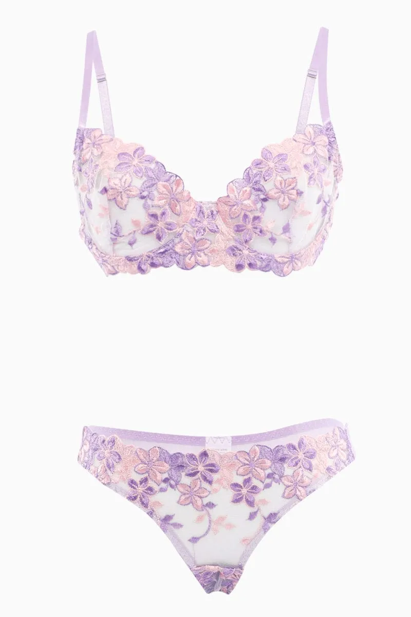 Purple Floral Embroidery Lingerie Set sold by Ally Fashion