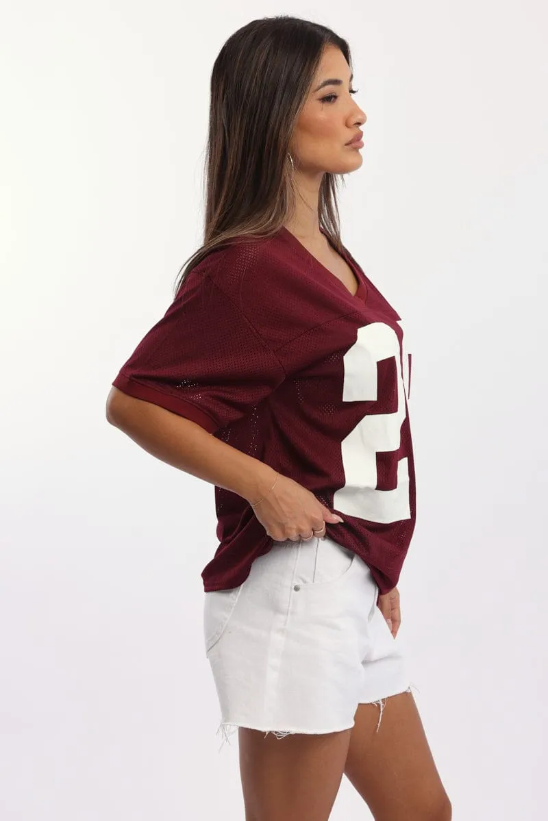 Red Sport Tee Short Sleeve V Neck sold by Ally Fashion product image thumbnail 3