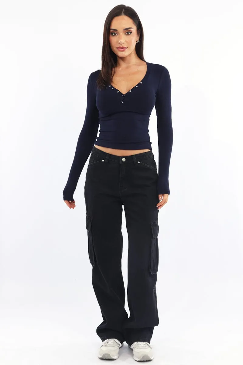 Blue Henley Top Long Sleeve sold by Ally Fashion product image thumbnail 2