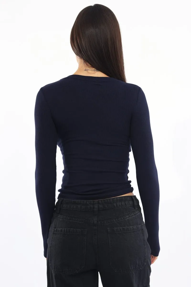 Blue Henley Top Long Sleeve sold by Ally Fashion product image thumbnail 4