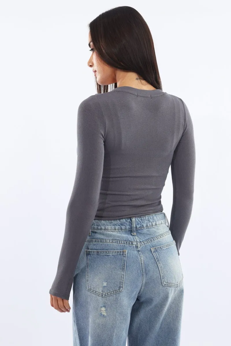 Grey Henley Top Long Sleeve sold by Ally Fashion product image thumbnail 4