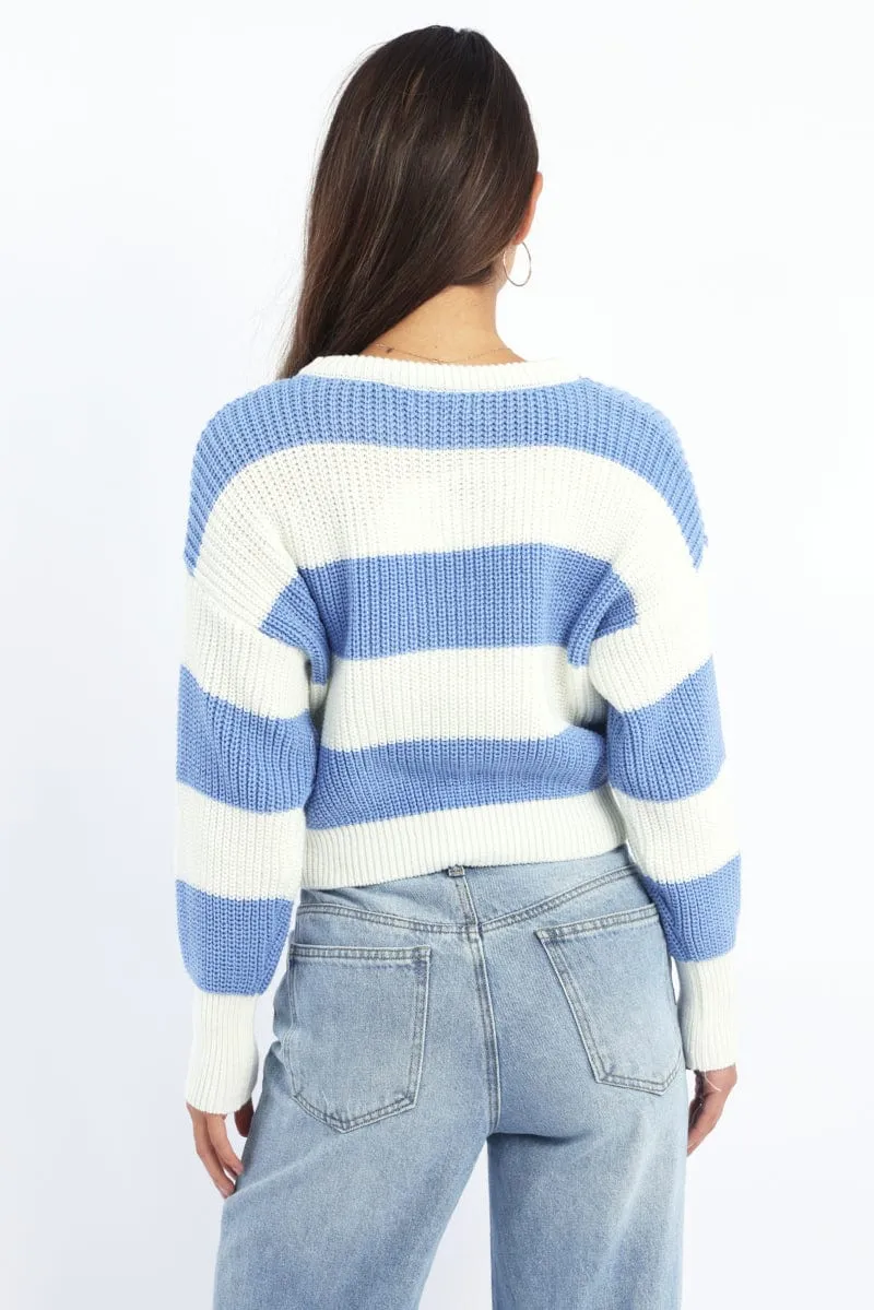 Blue Stripe Knit Top Long Sleeve Color Block sold by Ally Fashion product image thumbnail 4