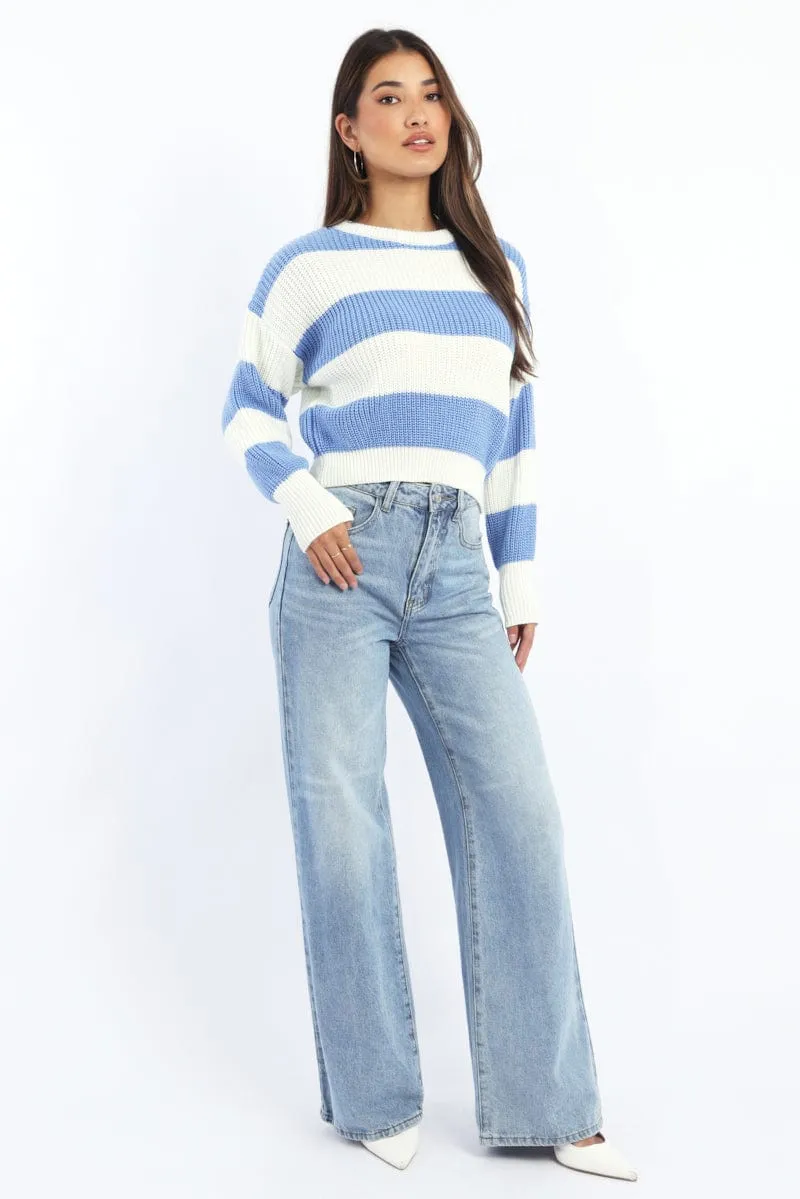 Blue Stripe Knit Top Long Sleeve Color Block sold by Ally Fashion product image thumbnail 2