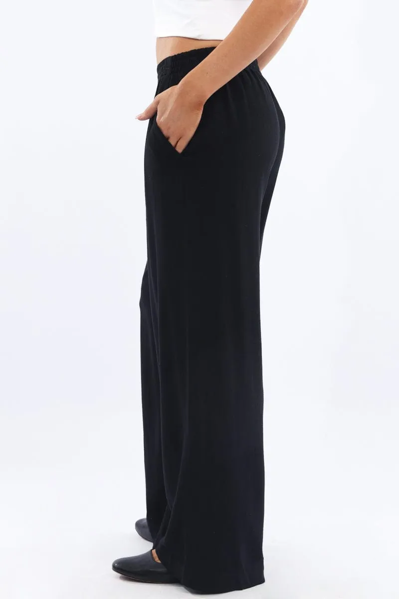 Black Wide Leg Pants Elasticated Waist sold by Ally Fashion product image thumbnail 3