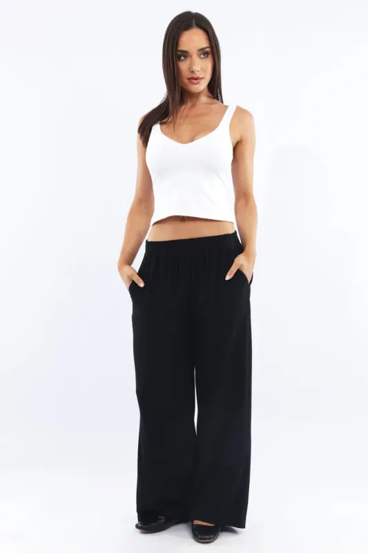 Black Wide Leg Pants Elasticated Waist sold by Ally Fashion