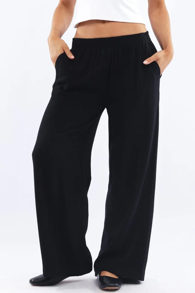 Black Wide Leg Pants Elasticated Waist sold by Ally Fashion product image thumbnail 2