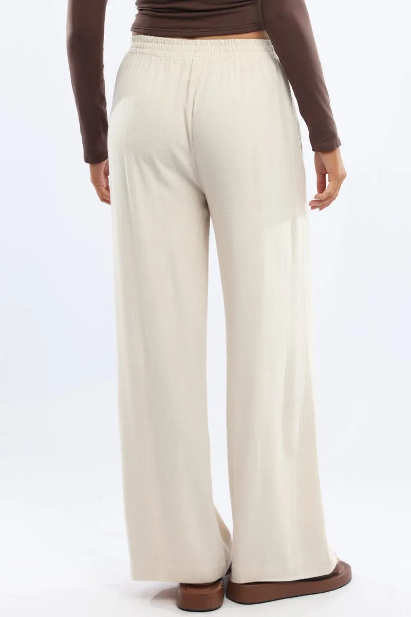 Beige Wide Leg Pants Elasticated Waist sold by Ally Fashion product image thumbnail 4