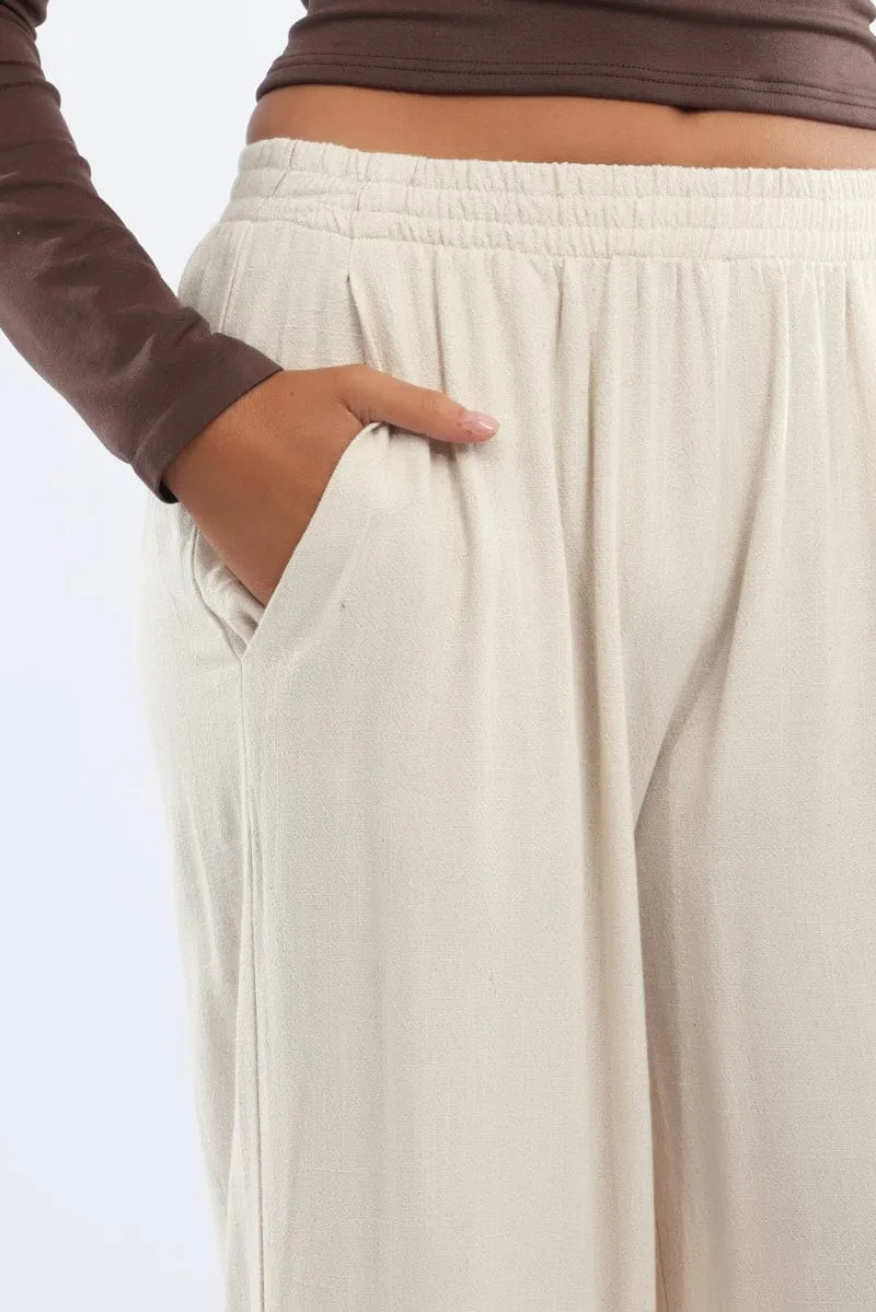 Beige Wide Leg Pants Elasticated Waist sold by Ally Fashion product image thumbnail 5