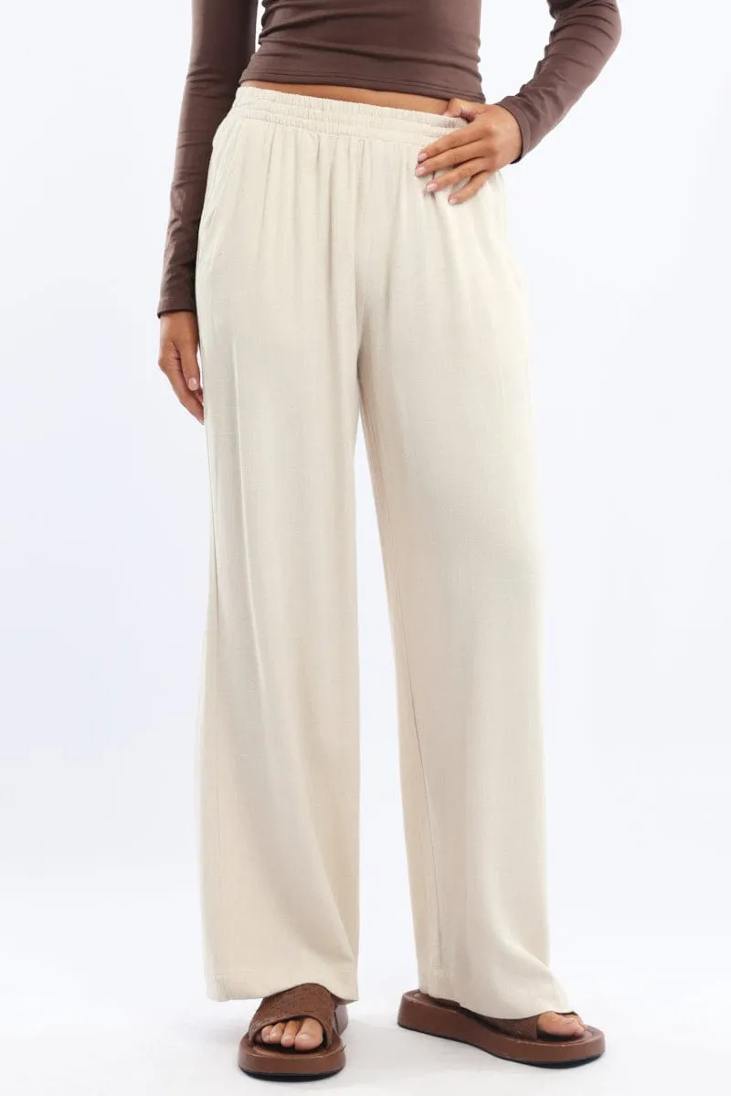 Beige Wide Leg Pants Elasticated Waist sold by Ally Fashion product image thumbnail 2