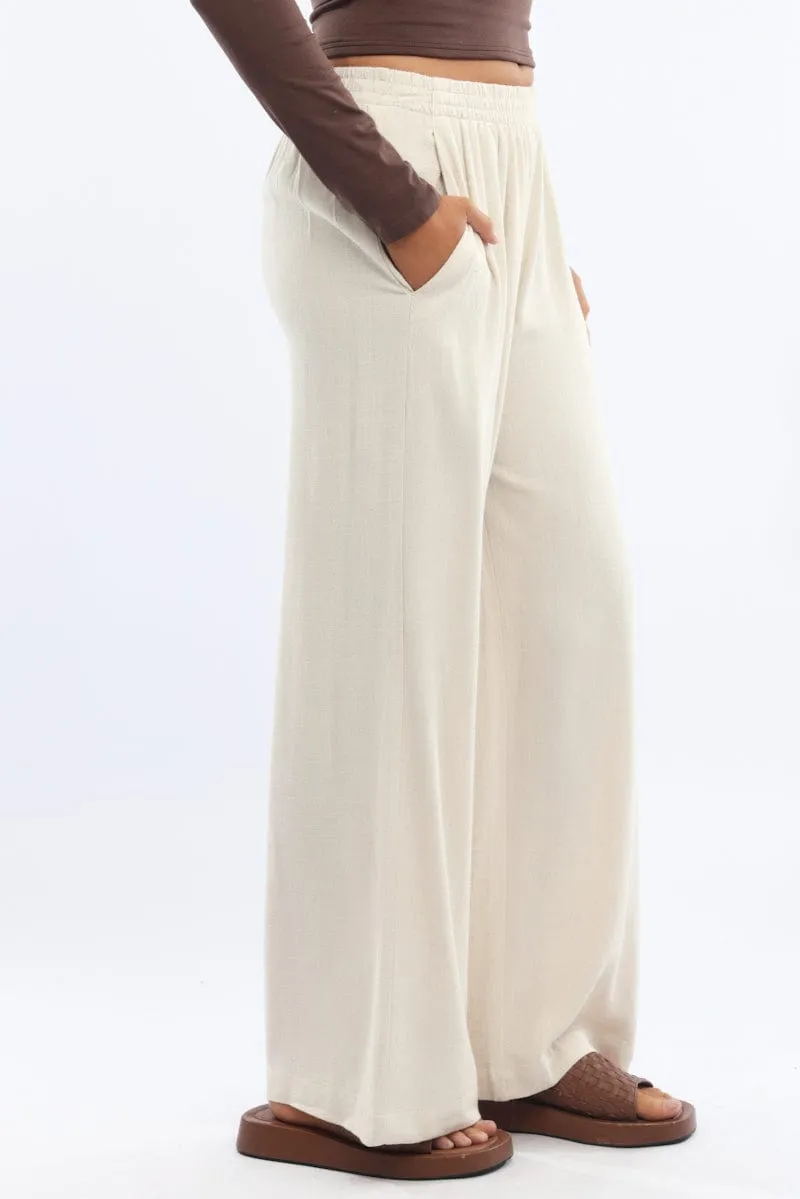 Beige Wide Leg Pants Elasticated Waist sold by Ally Fashion product image thumbnail 3