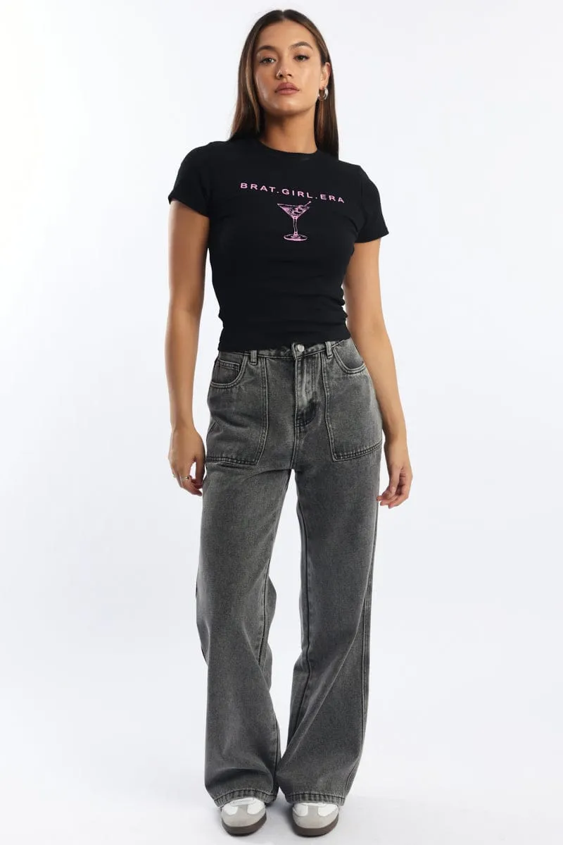 Black Graphic Tee Short Sleeve sold by Ally Fashion product image thumbnail 3