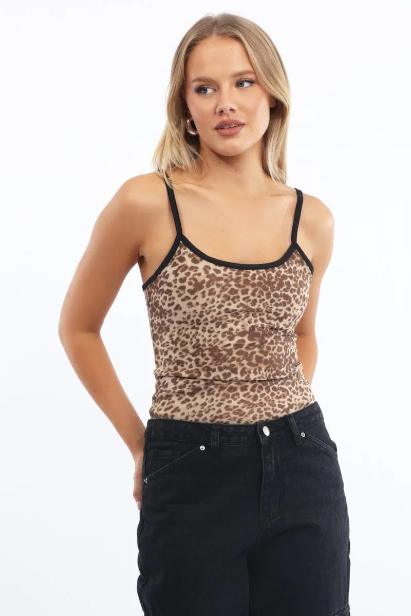 Brown Animal Print Singlet Top sold by Ally Fashion