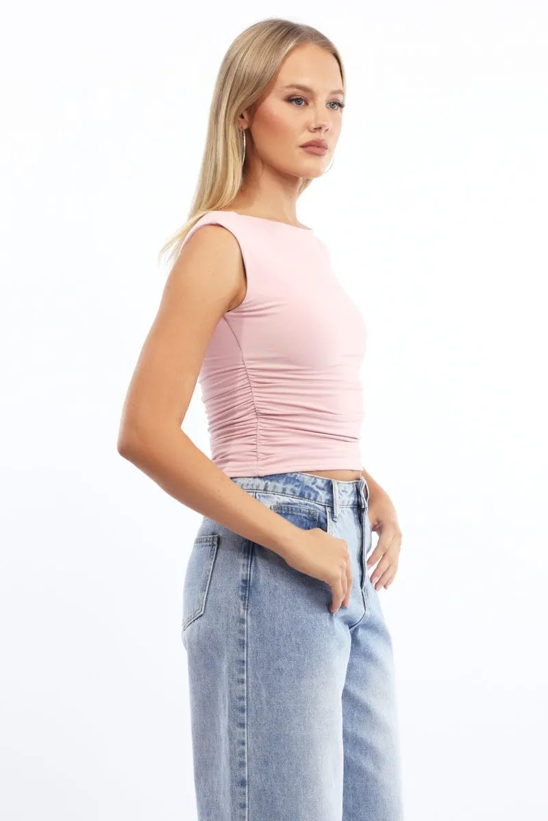 Pink Supersoft Top Side Ruched Sleeveless sold by Ally Fashion product image thumbnail 3