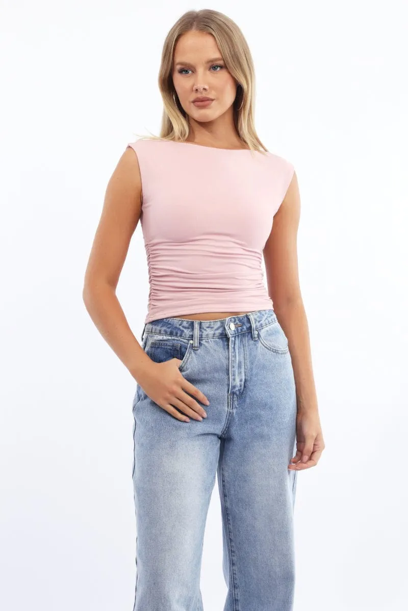 Pink Supersoft Top Side Ruched Sleeveless sold by Ally Fashion