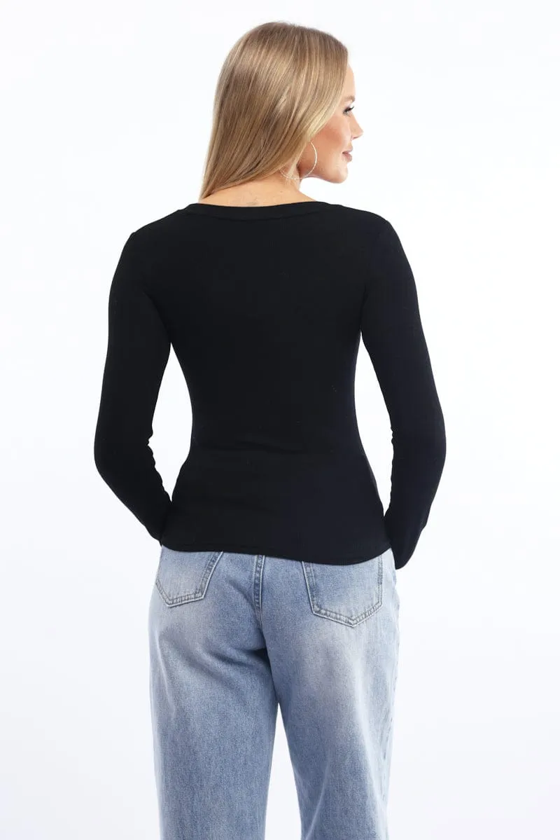 Black Henley Top Long Sleeve sold by Ally Fashion product image thumbnail 4