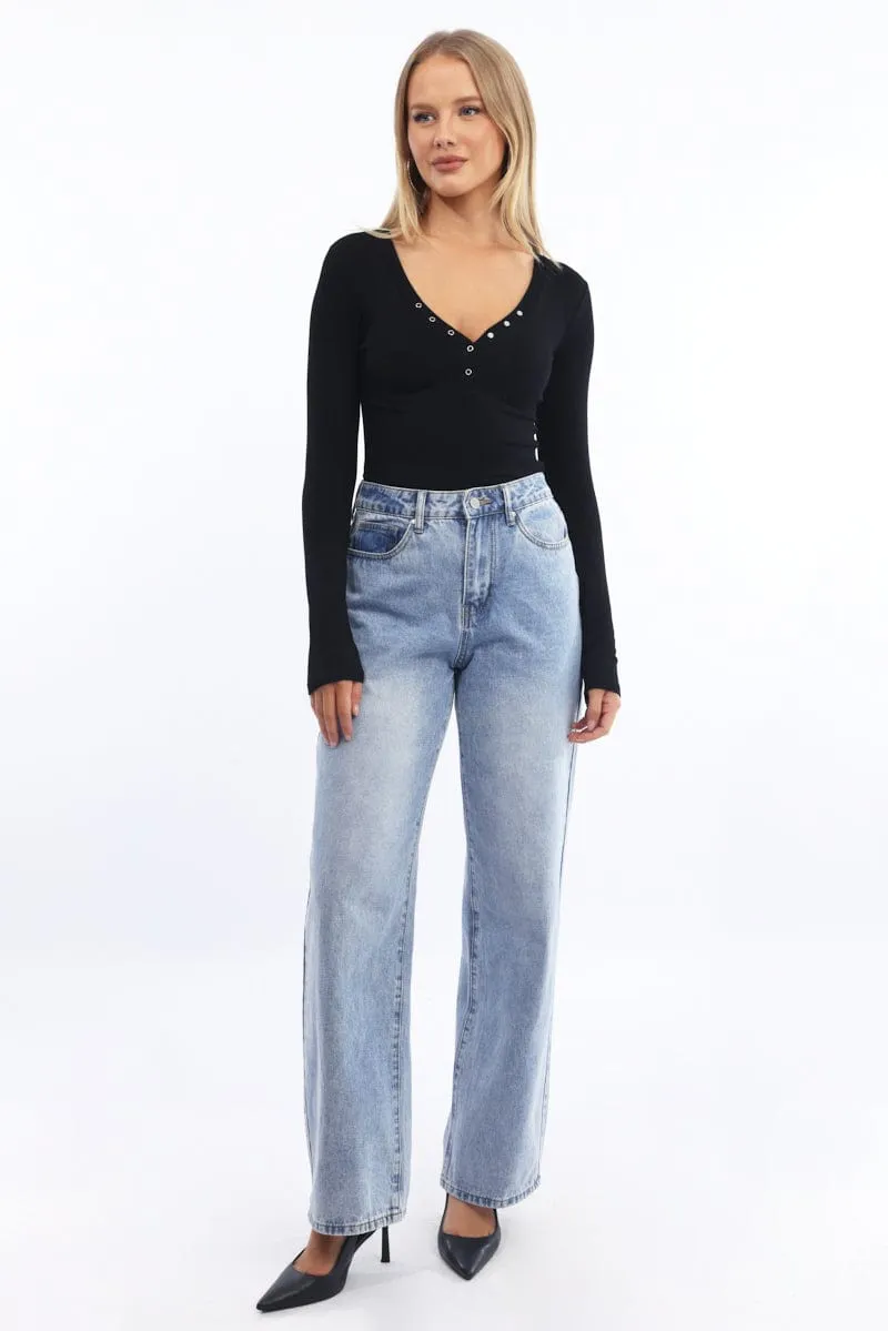 Black Henley Top Long Sleeve sold by Ally Fashion product image thumbnail 2