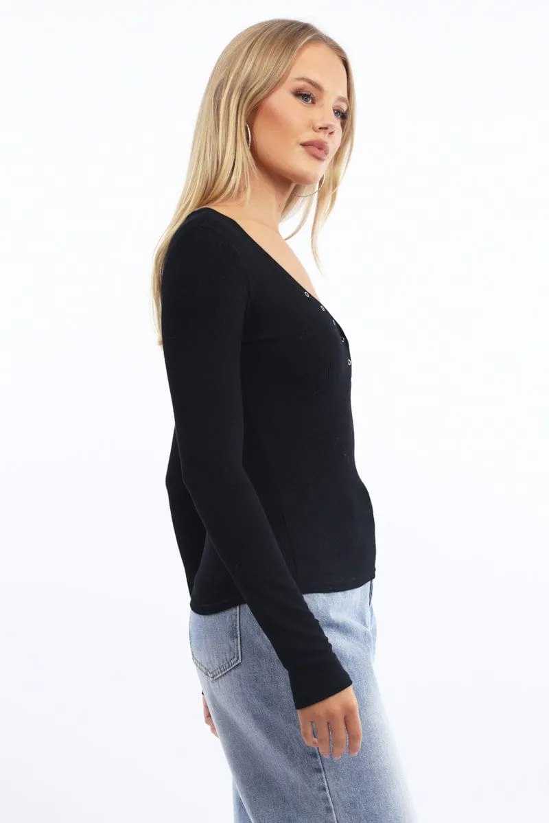 Black Henley Top Long Sleeve sold by Ally Fashion product image thumbnail 3