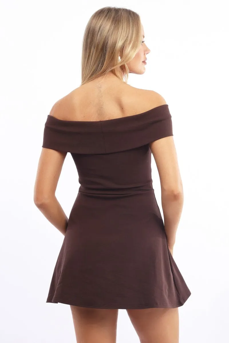 Brown Off Shoulder Mini Dress sold by Ally Fashion product image thumbnail 5