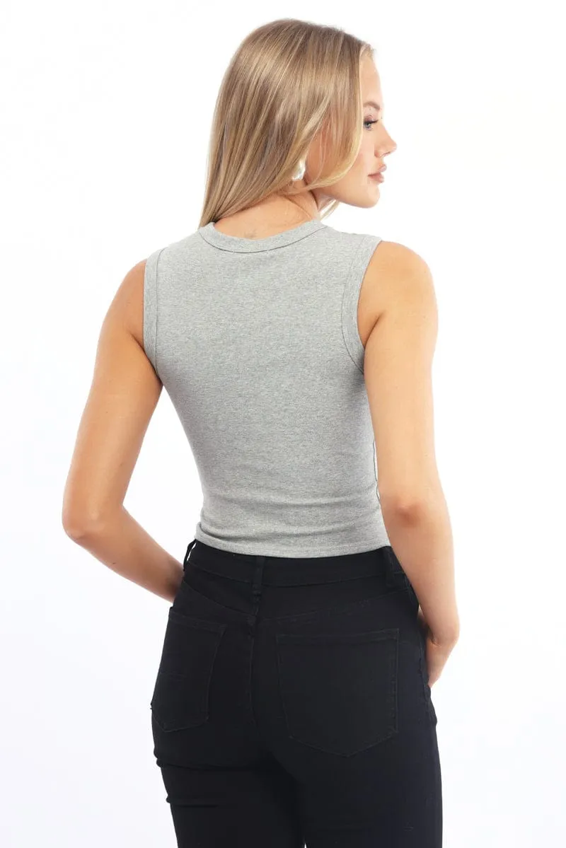 Grey Button Front Top Sleeveless sold by Ally Fashion product image thumbnail 4