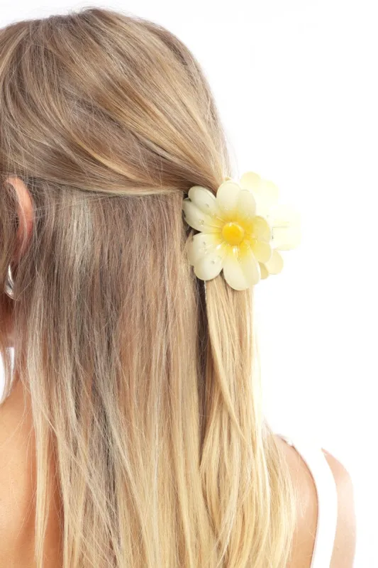 Yellow Sakura Flower Hair Claw Clip sold by Ally Fashion