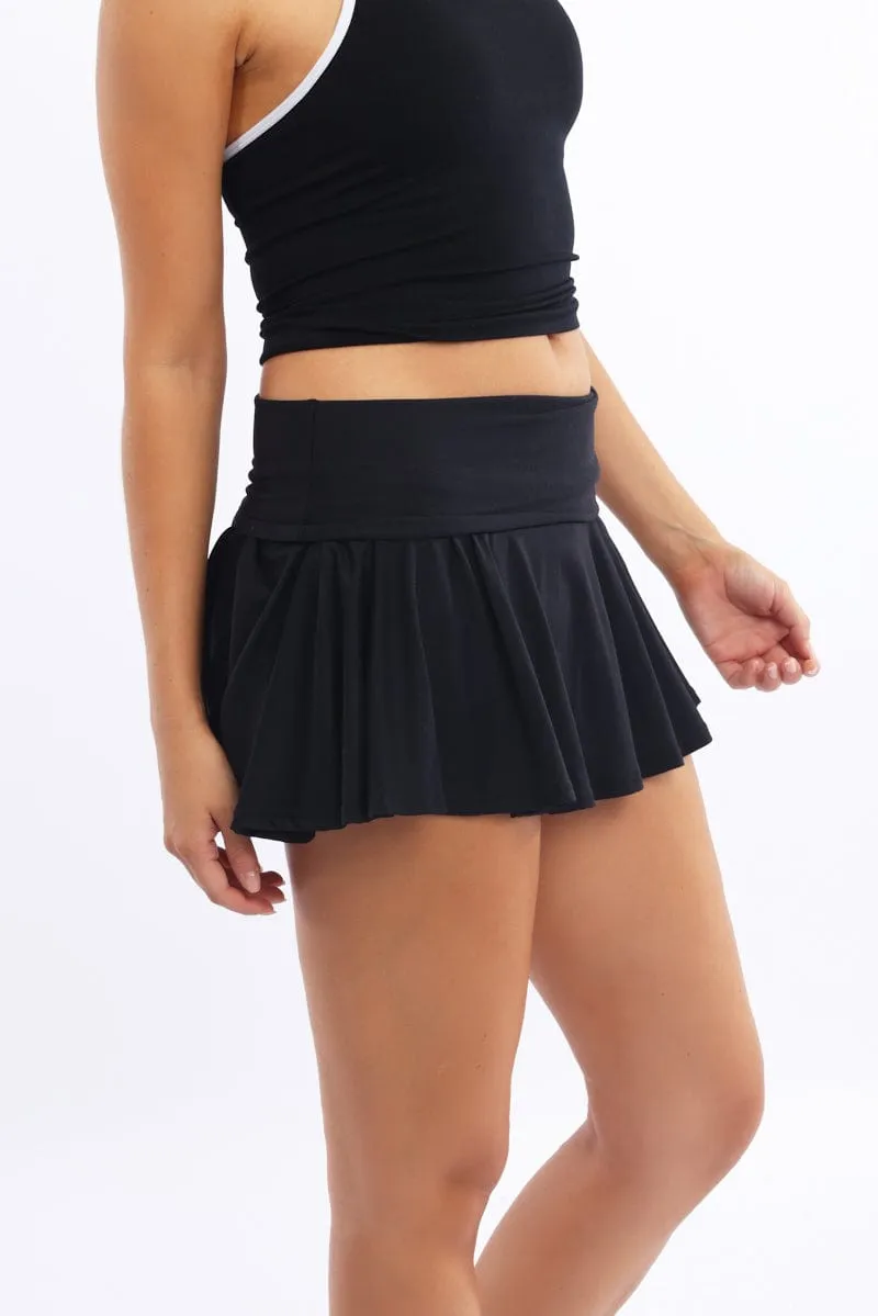 Black Mini Skort Skirt Fold Down Waist Supersoft sold by Ally Fashion product image thumbnail 3