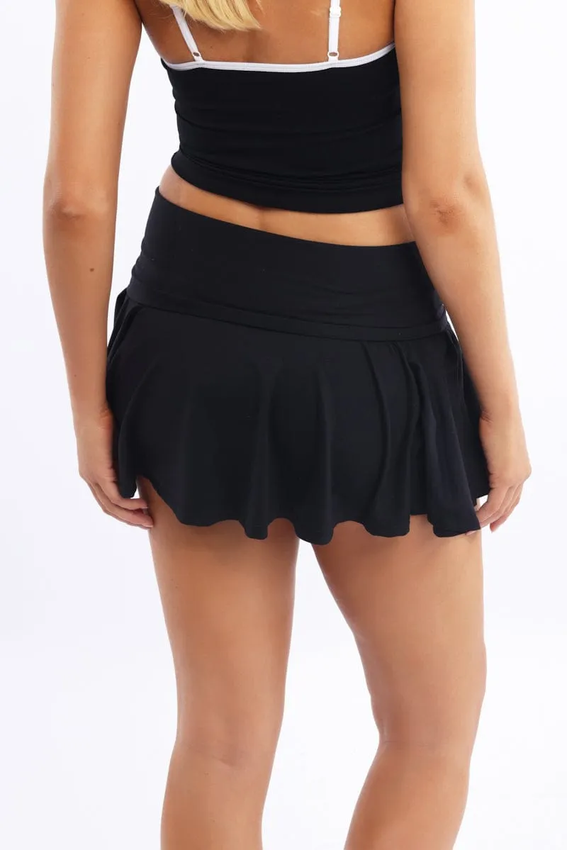 Black Mini Skort Skirt Fold Down Waist Supersoft sold by Ally Fashion product image thumbnail 4