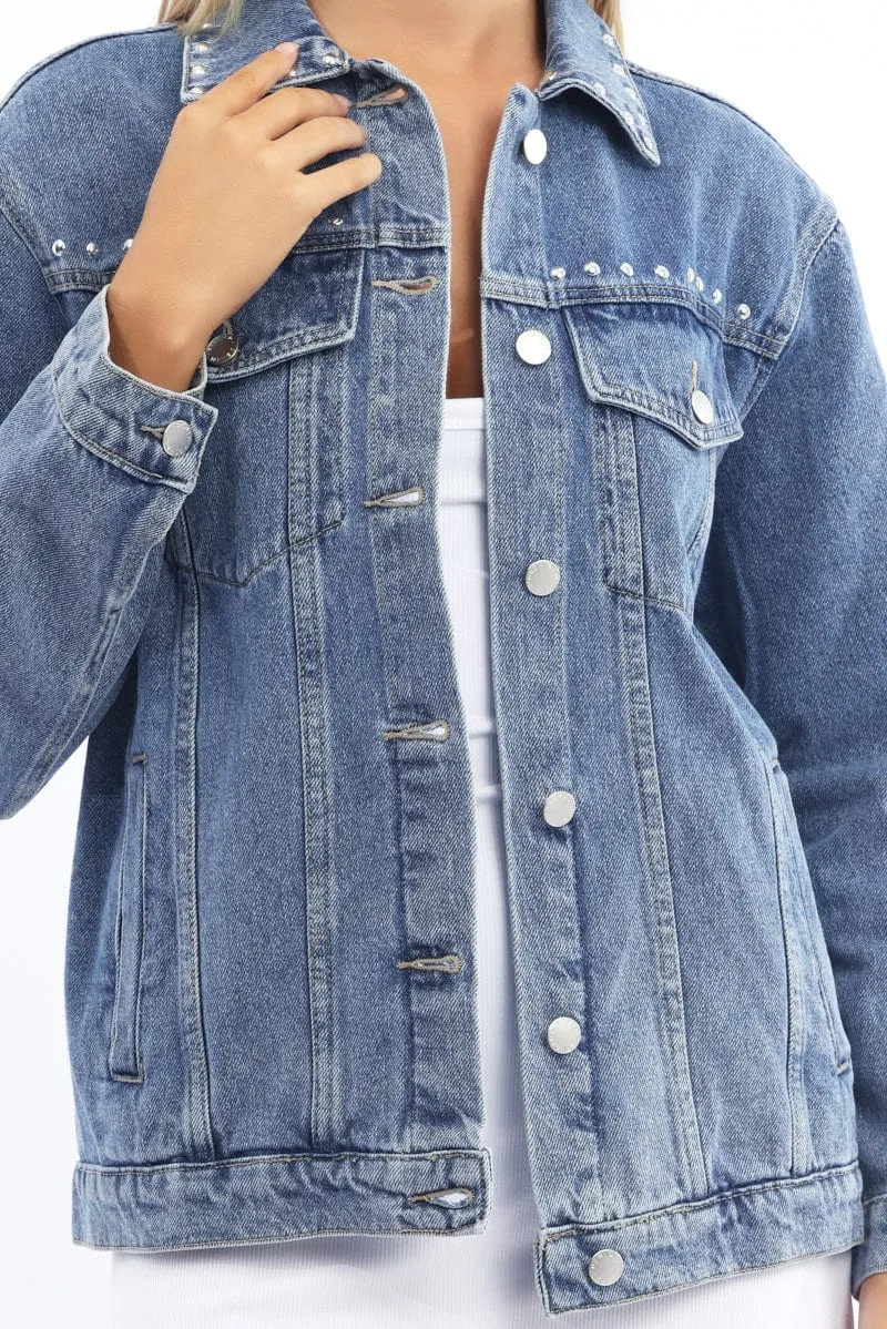 Denim Oversized Jacket With Studs sold by Ally Fashion product image thumbnail 5