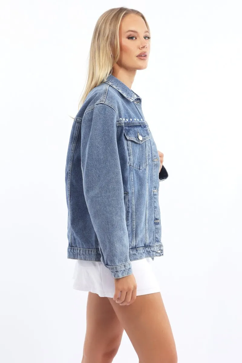 Denim Oversized Jacket With Studs sold by Ally Fashion product image thumbnail 3