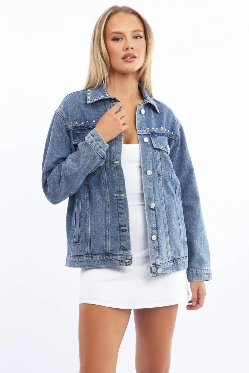 Denim Oversized Jacket With Studs sold by Ally Fashion
