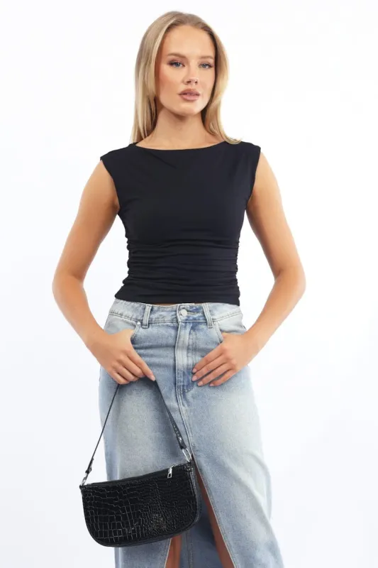 Black Supersoft Top Side Ruched Sleeveless sold by Ally Fashion