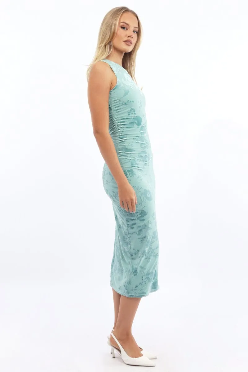 Green Bodycon Dress Round Neck Sleeveless Burnout sold by Ally Fashion product image thumbnail 3