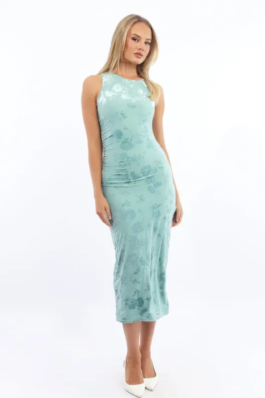 Green Bodycon Dress Round Neck Sleeveless Burnout sold by Ally Fashion