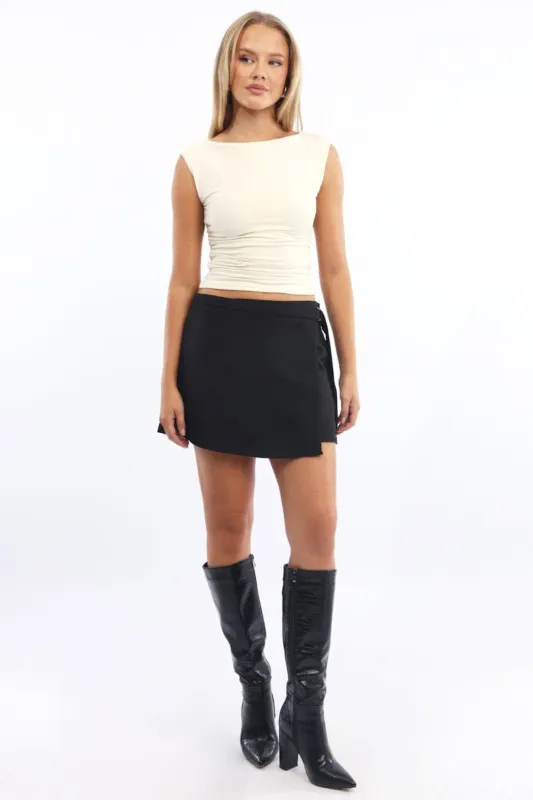 Black Mini Skort Skirt High Waisted Buckle Detail sold by Ally Fashion