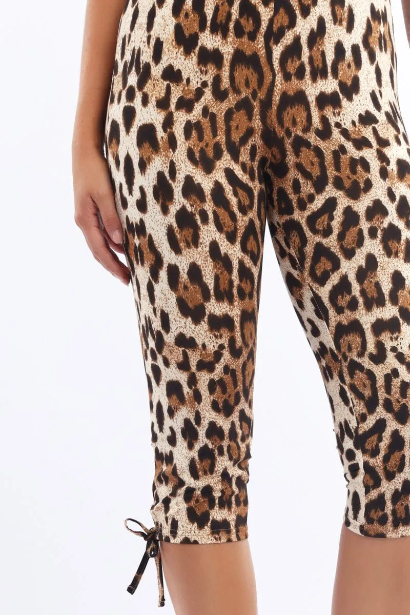 Brown Animal Print Capri Pants Side Ribbon sold by Ally Fashion product image thumbnail 5