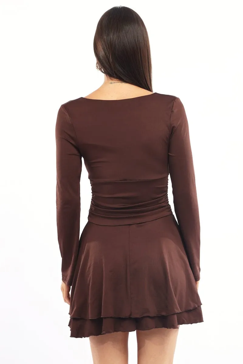 Brown Fit And Flare Dress Bell Sleeve sold by Ally Fashion product image thumbnail 4