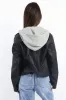 Black Faux leather Biker With Removable Hoodie sold by Ally Fashion