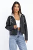 Black Faux leather Biker With Removable Hoodie sold by Ally Fashion